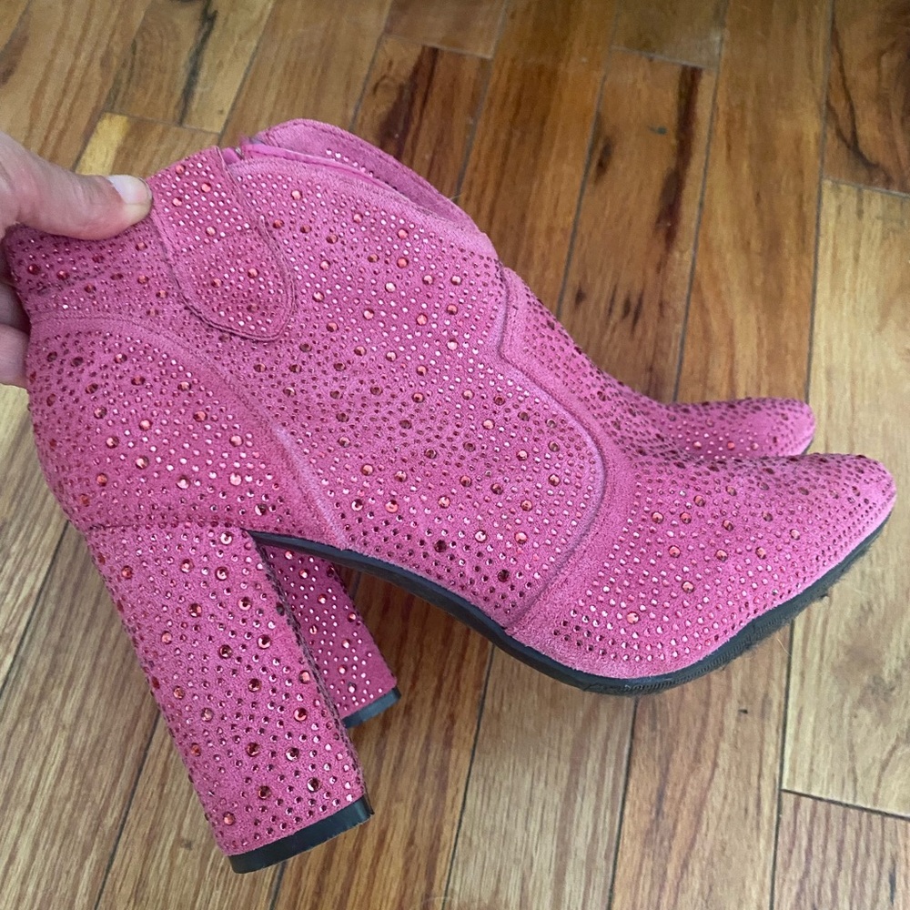 Pink Suede Ankle Boots with Rhinestones